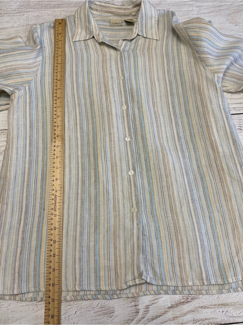 L.L. Bean Linen Striped Button-Up Shirt Long Sleeve Medium - Picture 7 of 12